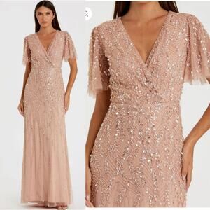 Mac Duggal 35109 Nude Pink 10 Evening Dress Flutter Sleeve Formal Gown Wedding